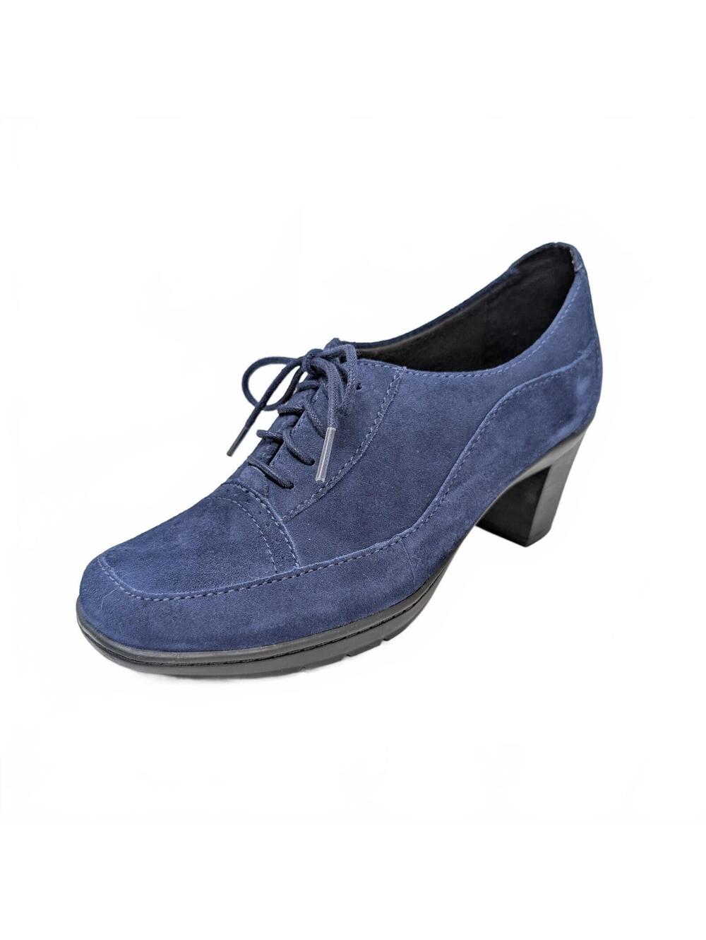 Clarks 7 Blue Bendables Oxford Block Heels Booties Academia Career